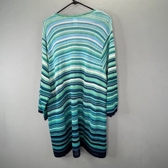 Catherines Cardigan Sweater Plus Size 5X Teal Aqua Stripe Lightweight Long NWOT - Picture 4 of 6